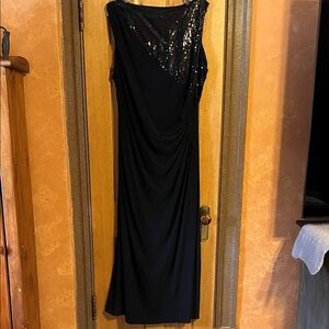 R&M Richards Black One Shoulder Dress with Sequins
